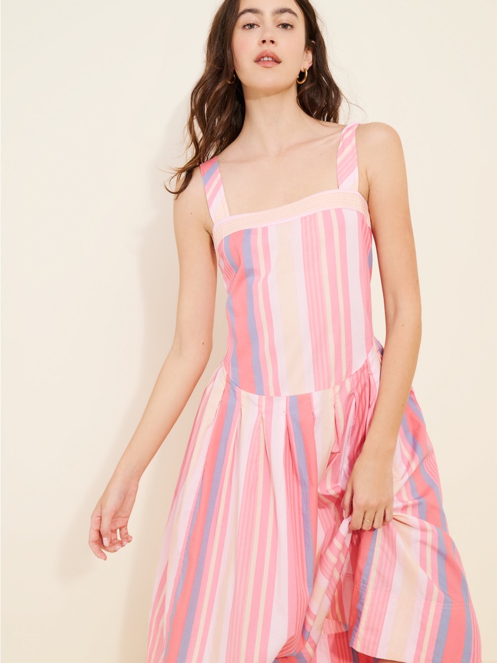 Primavera Striped Midi Dress in Pink Free People Size Medium Bows